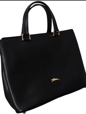 Longchamp Honore Medium Leather Tote Black NWT $615 Structured Work Bag